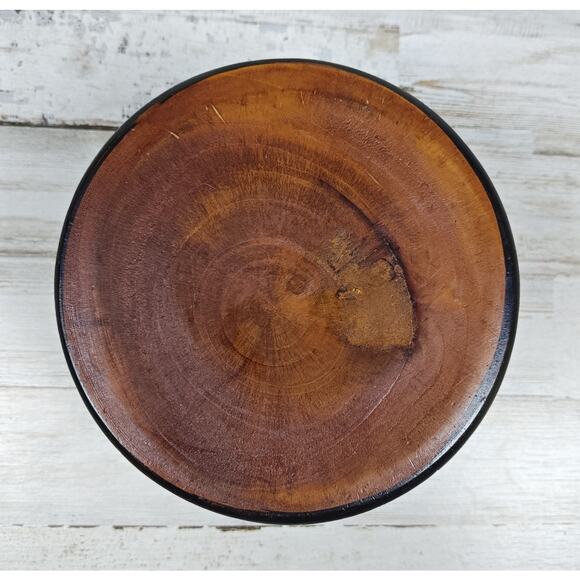 Vtg Hand Carved Two-tone Floral Wood Bowl Folk Art Flowers Boho Rustic - Picture 4 of 6